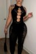 Black Sexy Solid Hollowed Out See-through O Neck Skinny Jumpsuits