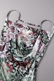 Green Sexy Print Backless Spaghetti Strap Long Dress (Subject To The Actual Object)