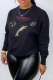 Black Street Vintage Print Patchwork O Neck Tops