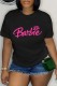 Black Casual Letter Print Basic O Neck T-Shirts