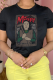 Black Daily Vintage Print Patchwork O Neck T-Shirts