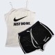 Black Casual Print Letter Spaghetti Strap Sleeveless Two Pieces