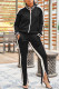 Black Casual Solid Patchwork Slit Zipper Collar Long Sleeve Two Pieces