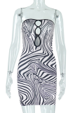 Zebra Sexy Print Hollowed Out Patchwork Backless Strapless One Step Skirt Dresses