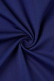 Tibetan Blue Elegant Solid Patchwork Fold Zipper O Neck Wrapped Skirt Dresses(With Belt)