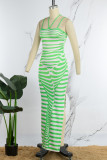 Stripe Sexy Striped Print Backless Slit Spaghetti Strap Long Dress Dresses