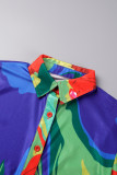 Multicolor Casual Print Patchwork Turndown Collar Short Sleeve Two Pieces