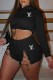 Black Casual Print Bandage Letter Hooded Collar Long Sleeve Two Pieces