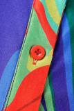 Multicolor Casual Print Patchwork Turndown Collar Short Sleeve Two Pieces