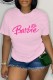 Pink Casual Letter Print Basic O Neck T-Shirts