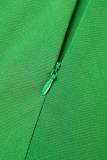 Green Elegant Solid Patchwork O Neck Waist Skirt Plus Size Dresses(With Belt)