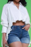 White Casual Solid Patchwork Asymmetrical Turndown Collar Tops