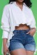 White Casual Solid Patchwork Asymmetrical Turndown Collar Tops