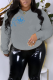 Grey Casual Sportswear Print Patchwork Letter O Neck Tops