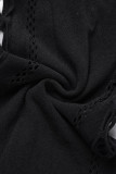 Black Sexy Solid Hollowed Out Backless U Neck One Step Skirt Dresses(Without Bikinis Set )