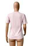Pink Casual Letter Print Basic O Neck T-Shirts