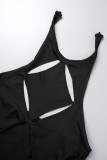 Black Sexy Solid Hollowed Out Backless Halter One Step Skirt Dresses