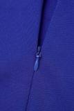 Blue Elegant Solid Patchwork O Neck Waist Skirt Plus Size Dresses(With Belt)