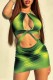 Green Sexy Print Bandage Hollowed Out Backless O Neck Sleeveless Dress Dresses
