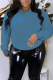Blue Casual Sportswear Print Patchwork Letter O Neck Tops