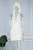 White Sexy Solid Backless Hooded Collar Sleeveless Dress Dresses