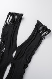 Black Sexy Solid Hollowed Out Backless U Neck One Step Skirt Dresses(Without Bikinis Set )