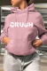 Pink Casual Daily Print Draw String Letter Hooded Collar Tops