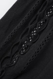 Black Sexy Solid Hollowed Out Backless U Neck One Step Skirt Dresses(Without Bikinis Set )