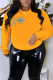 Yellow Casual Sportswear Print Patchwork Letter O Neck Tops