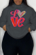 Dark Gray Street Daily Print Draw String Letter Hooded Collar Tops