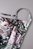 Green Sexy Print Backless Spaghetti Strap Long Dress (Subject To The Actual Object)