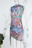 Colour Sexy Print Basic Turtleneck Sleeveless Dress Dresses
