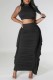 Black Casual Solid Patchwork Fold Half A Turtleneck Sleeveless Two Pieces