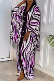 Blue Casual Striped Patchwork Buttons Contrast V Neck Irregular Dress Dresses