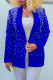 Blue Casual Daily Solid Patchwork Beading Turn-back Collar Outerwear