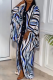 Blue Casual Striped Patchwork Buttons Contrast V Neck Irregular Dress Dresses