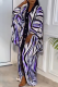 Purple Casual Striped Patchwork Buttons Contrast V Neck Irregular Dress Dresses