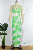 Stripe Sexy Striped Print Backless Slit Spaghetti Strap Long Dress Dresses