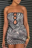 Zebra Sexy Print Hollowed Out Patchwork Backless Strapless One Step Skirt Dresses
