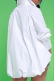 White Casual Solid Patchwork Asymmetrical Turndown Collar Tops