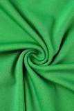 Green Elegant Solid Patchwork O Neck Waist Skirt Plus Size Dresses(With Belt)