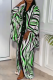 Green Casual Striped Patchwork Buttons Contrast V Neck Irregular Dress Dresses