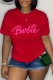 Red Casual Letter Print Basic O Neck T-Shirts