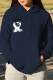 Navy Blue Street Sportswear Print Draw String Hooded Collar Tops