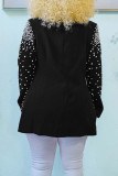 Red Casual Daily Solid Patchwork Beading Turn-back Collar Outerwear