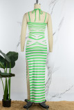 Stripe Sexy Striped Print Backless Slit Spaghetti Strap Long Dress Dresses