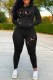 Black Casual Print Letter Hooded Collar Long Sleeve Two Pieces