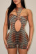 Brown Sexy Print Hollowed Out Patchwork O Neck Skinny Rompers