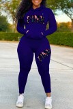 Pink Casual Print Letter Hooded Collar Long Sleeve Two Pieces