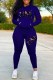 Deep Blue Casual Print Letter Hooded Collar Long Sleeve Two Pieces